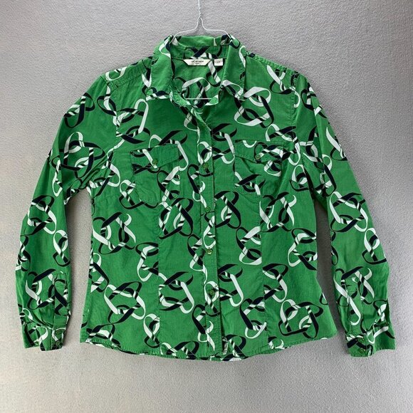 Liz Claiborne Womens Shirt Large Green Blue Button Up‎ Lightweight Nautical - Picture 1 of 12